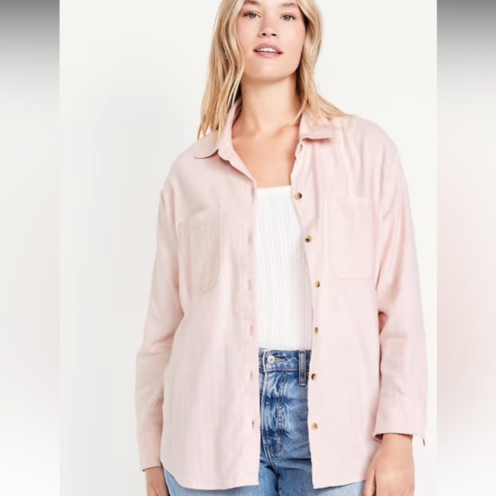 Flannel Pink Old Navy Women's Button-Up Shirt - Size Large